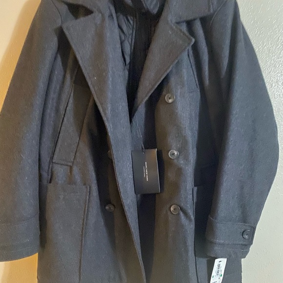 MARC NEW YORK ANDREW MARC Men’s Wool Double Breasted Pea Coat Col: Black Gray - Picture 2 of 7